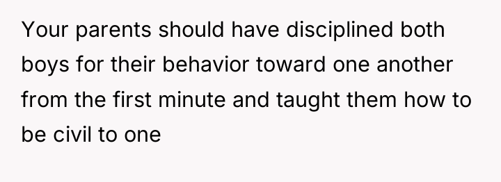 Your parents should have disciplined both boys for their behavior...