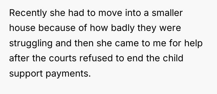 Recently she had to move into a smaller house because...