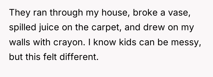 They ran through my house, broke a vase, spilled juice...