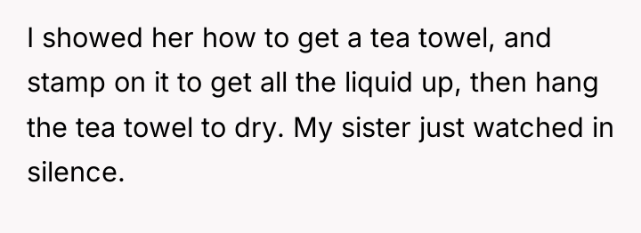 I showed her how to get a tea towel, and...