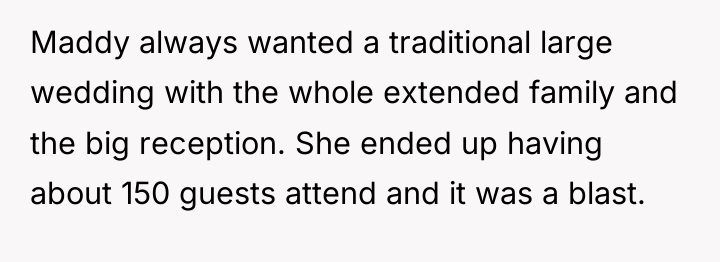 Maddy always wanted a traditional large wedding with the whole...