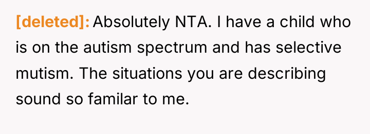 [deleted] Absolutely NTA. I have a child who is on...