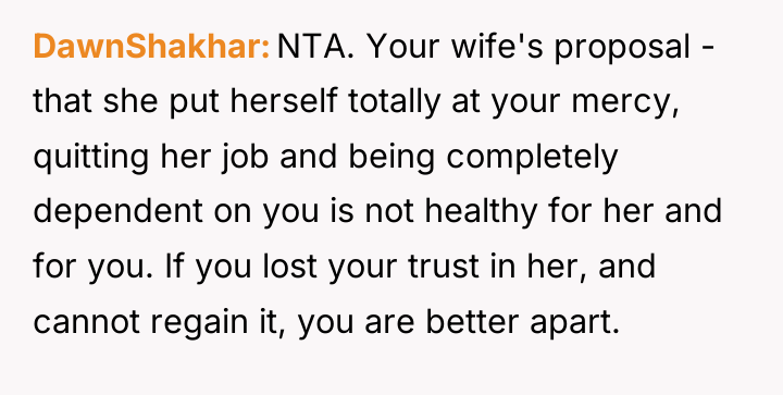 DawnShakhar NTA. Your wife's proposal - that she put herself...