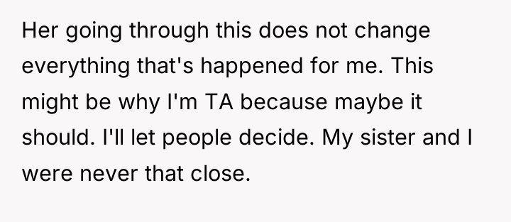 Her going through this does not change everything that's happened...