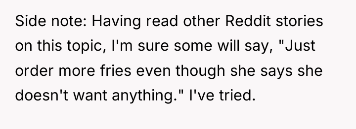 Side note: Having read other Reddit stories on this topic,...