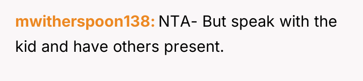mwitherspoon138 NTA- But speak with the kid and have others...