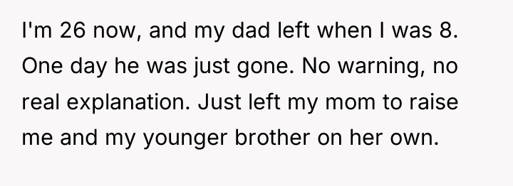 I'm 26 now, and my dad left when I was...