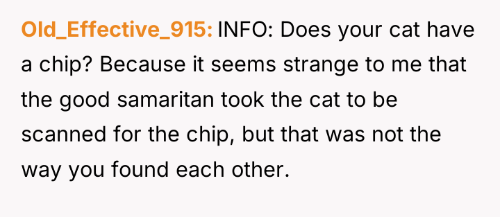 Old_Effective_915 INFO: Does your cat have a chip? Because it...