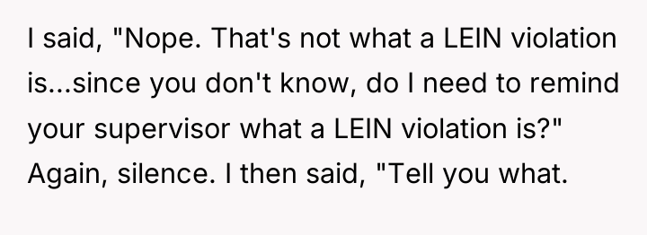 I said, "Nope. That's not what a LEIN violation is...since...