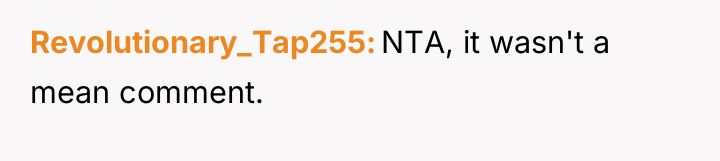 Revolutionary_Tap255 NTA, it wasn't a mean comment.