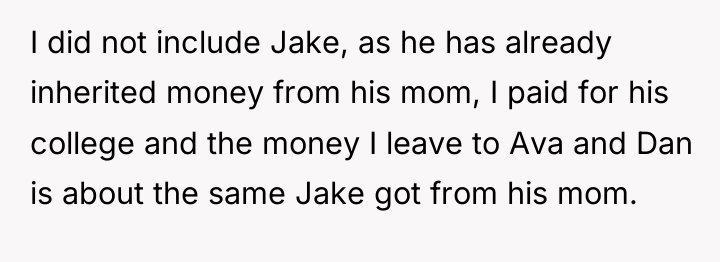 I did not include Jake, as he has already inherited...