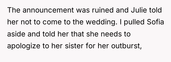 The announcement was ruined and Julie told her not to...