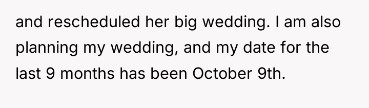 and rescheduled her big wedding. I am also planning my...