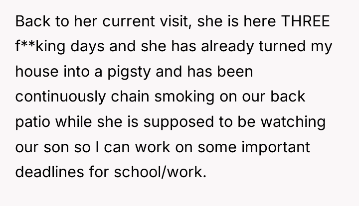 Back to her current visit, she is here THREE f**king...