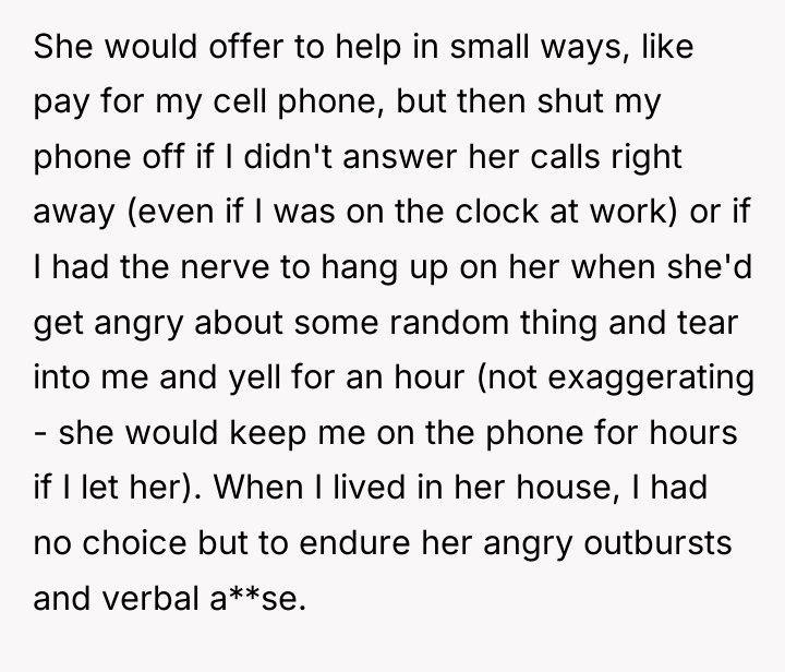 She would offer to help in small ways, like pay...