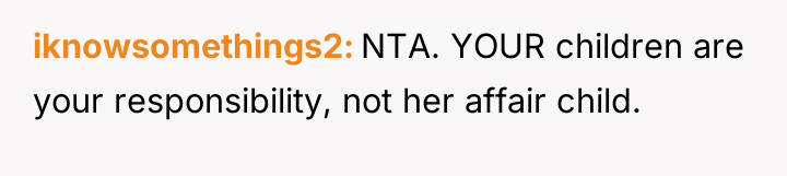 iknowsomethings2 NTA. YOUR children are your responsibility, not her affair...