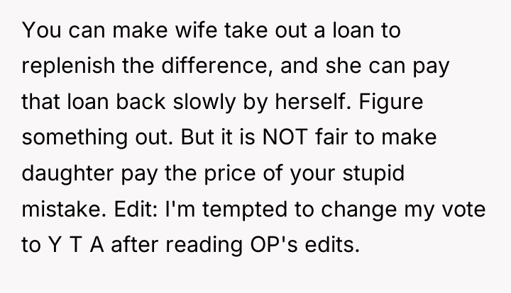 You can make wife take out a loan to replenish...
