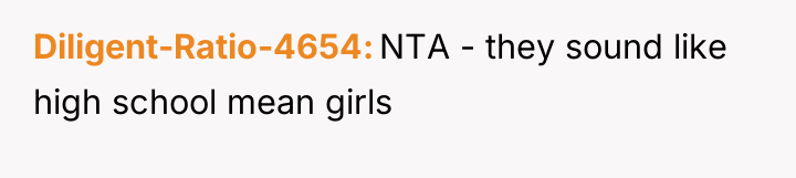 Diligent-Ratio-4654 NTA - they sound like high school mean girls