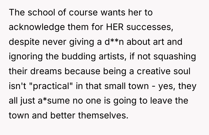 The school of course wants her to acknowledge them for...