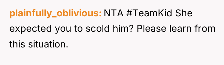 plainfully_oblivious NTA #TeamKid She expected you to scold him? Please...