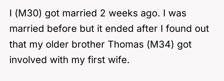 I (M30) got married 2 weeks ago. I was married...