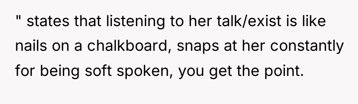 " states that listening to her talk/exist is like nails...
