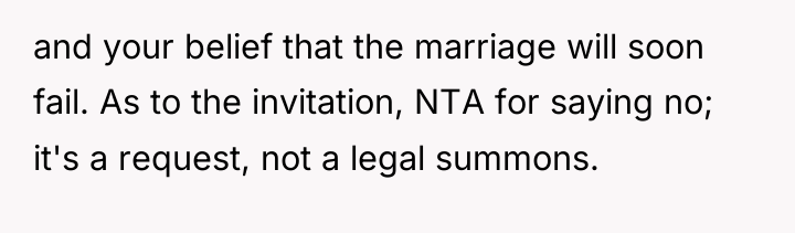 and your belief that the marriage will soon fail. As...