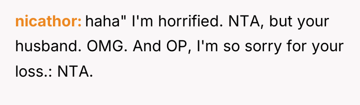 nicathor haha" I'm horrified. NTA, but your husband. OMG. And...