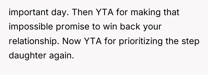 important day. Then YTA for making that impossible promise to...