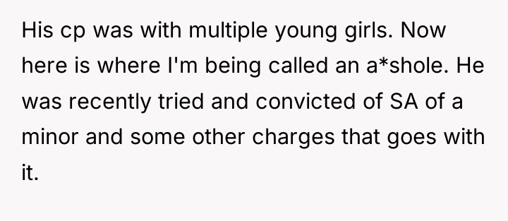 His cp was with multiple young girls. Now here is...