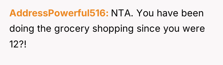 AddressPowerful516 NTA. You have been doing the grocery shopping since...