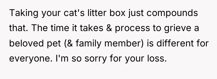 Taking your cat's litter box just compounds that. The time...