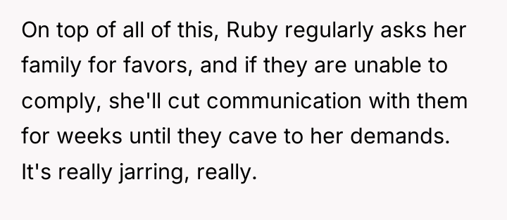 On top of all of this, Ruby regularly asks her...