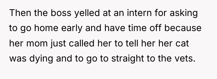 Then the boss yelled at an intern for asking to...