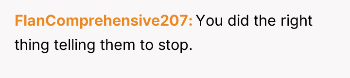 FlanComprehensive207 You did the right thing telling them to stop.