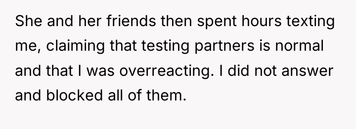 She and her friends then spent hours texting me, claiming...
