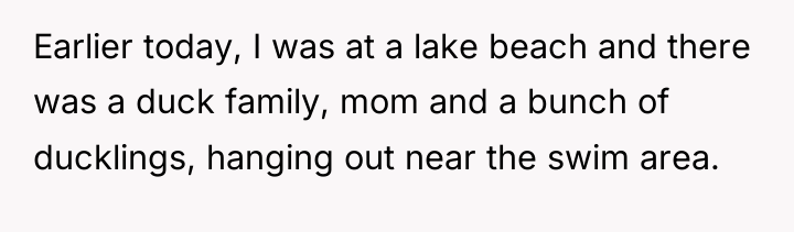 Earlier today, I was at a lake beach and there...