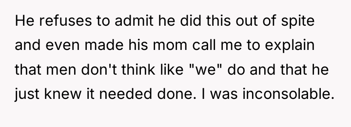 He refuses to admit he did this out of spite...