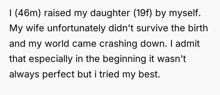I (46m) raised my daughter (19f) by myself. My wife...