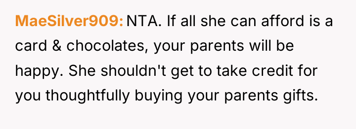 MaeSilver909 NTA. If all she can afford is a card...