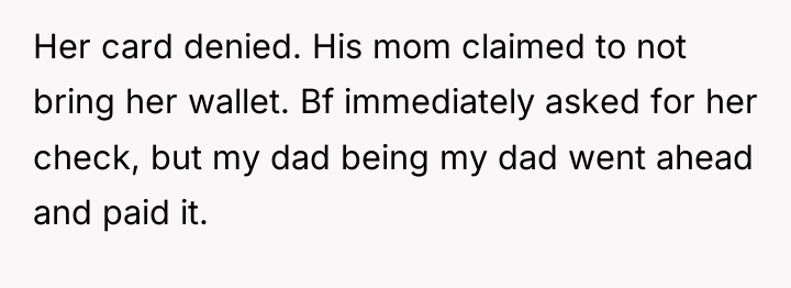 Her card denied. His mom claimed to not bring her...