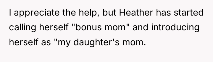 I appreciate the help, but Heather has started calling herself...