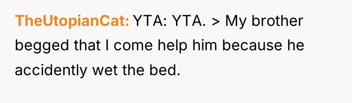 TheUtopianCat YTA: YTA. > My brother begged that I come...