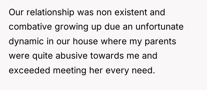 Our relationship was non existent and combative growing up due...