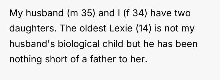 My husband (m 35) and I (f 34) have two...
