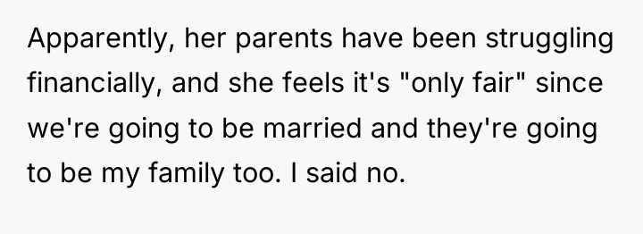 Apparently, her parents have been struggling financially, and she feels...