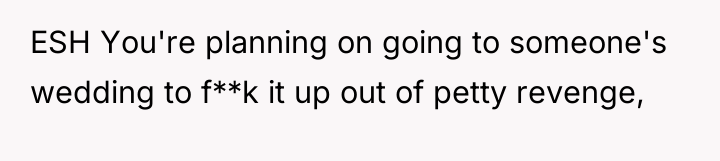 ESH You're planning on going to someone's wedding to f**k...