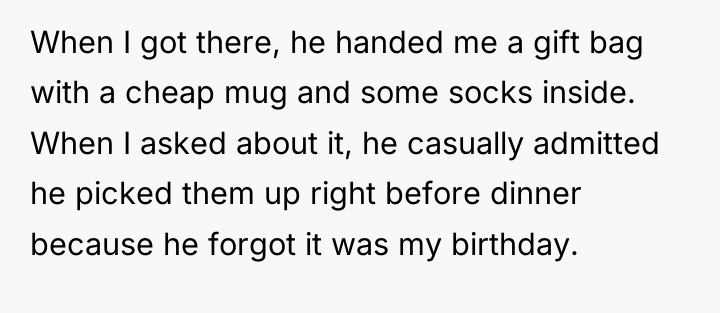 When I got there, he handed me a gift bag...