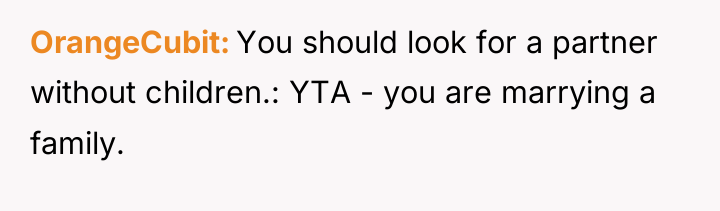OrangeCubit You should look for a partner without children.: YTA...