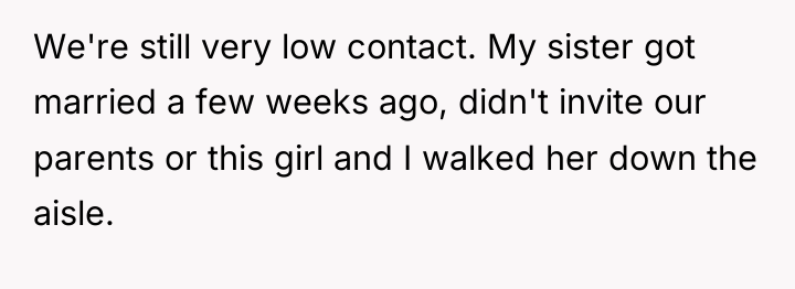 We're still very low contact. My sister got married a...